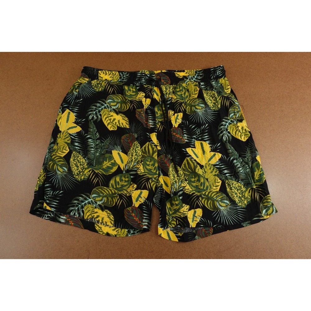 Coofandy Mens Size XL Black Tropical Drawstring 6" Inseam Lightweight Shorts New